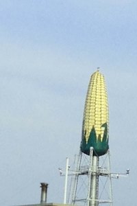 A husked ear of corn water tower